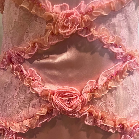 NWT CASSANDRA STONE SILK PINK DRESS W/ LACE OVERLAY DETAILS & BEADS HALTER TOP - Picture 5 of 11